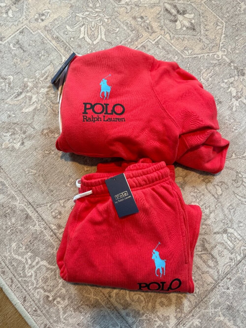 Red Ralph Lauren Big Pony Lightweight Fleece Zip Hoodie and Sweatpants - Medium